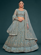 AQUA BLUE SOFT NET LEHENGA CHOLI