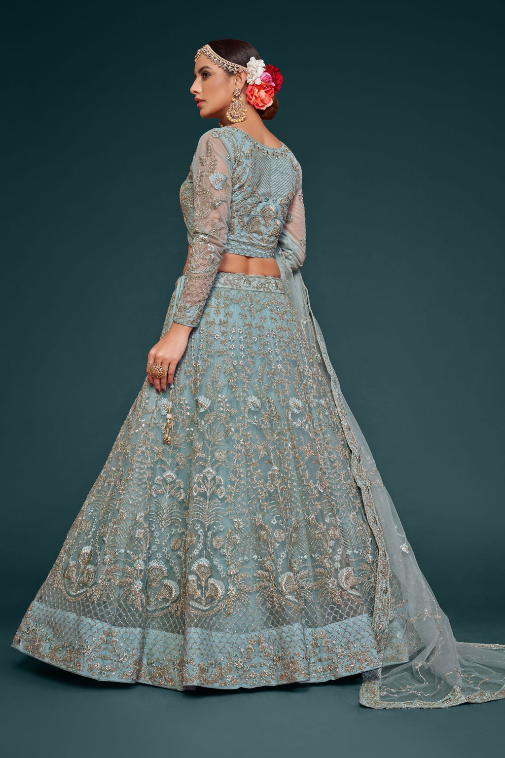 AQUA BLUE SOFT NET LEHENGA CHOLI