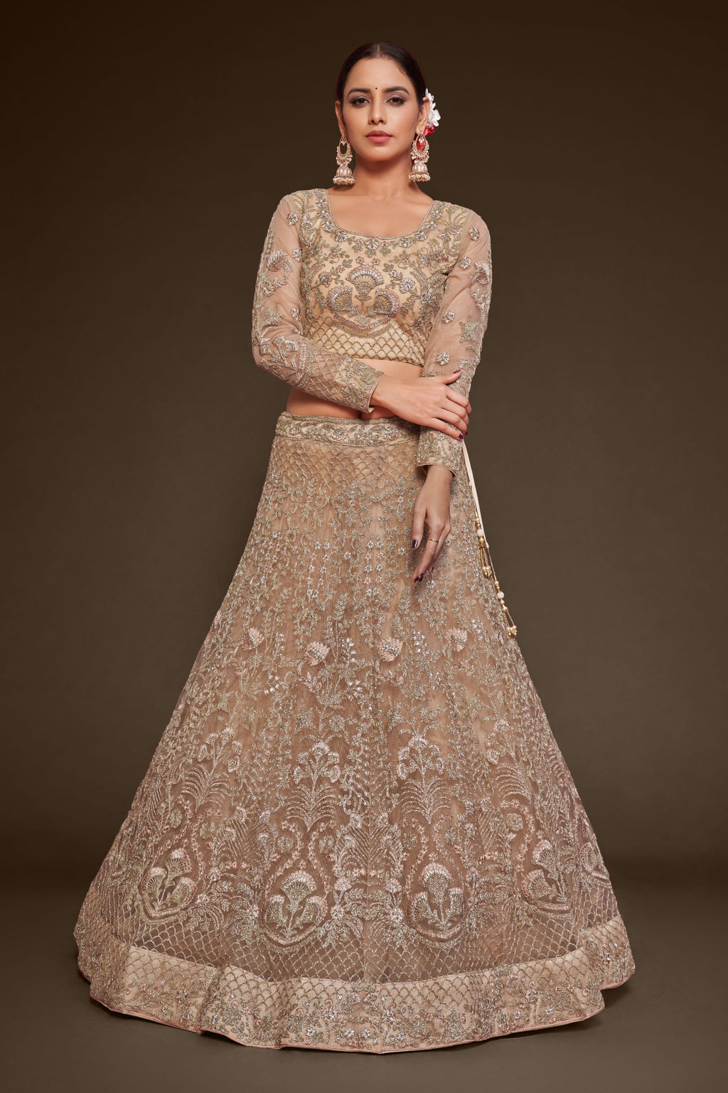 ROYAL BEIGE SOFT NET LEHENGA
