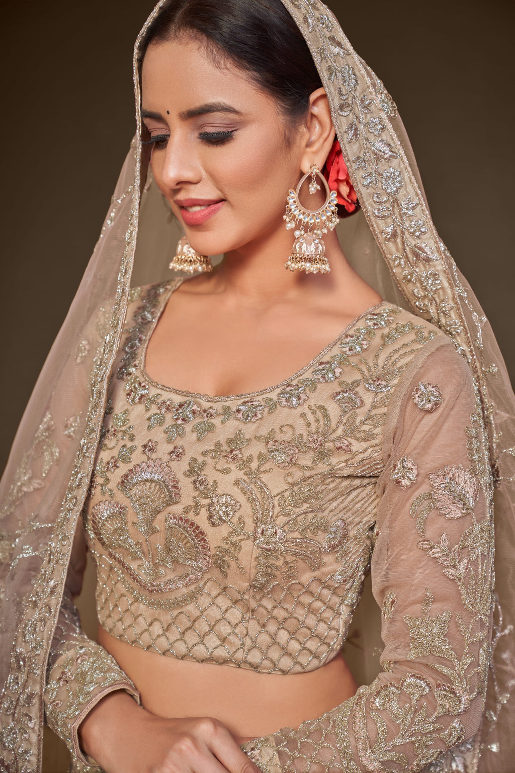 ROYAL BEIGE SOFT NET LEHENGA
