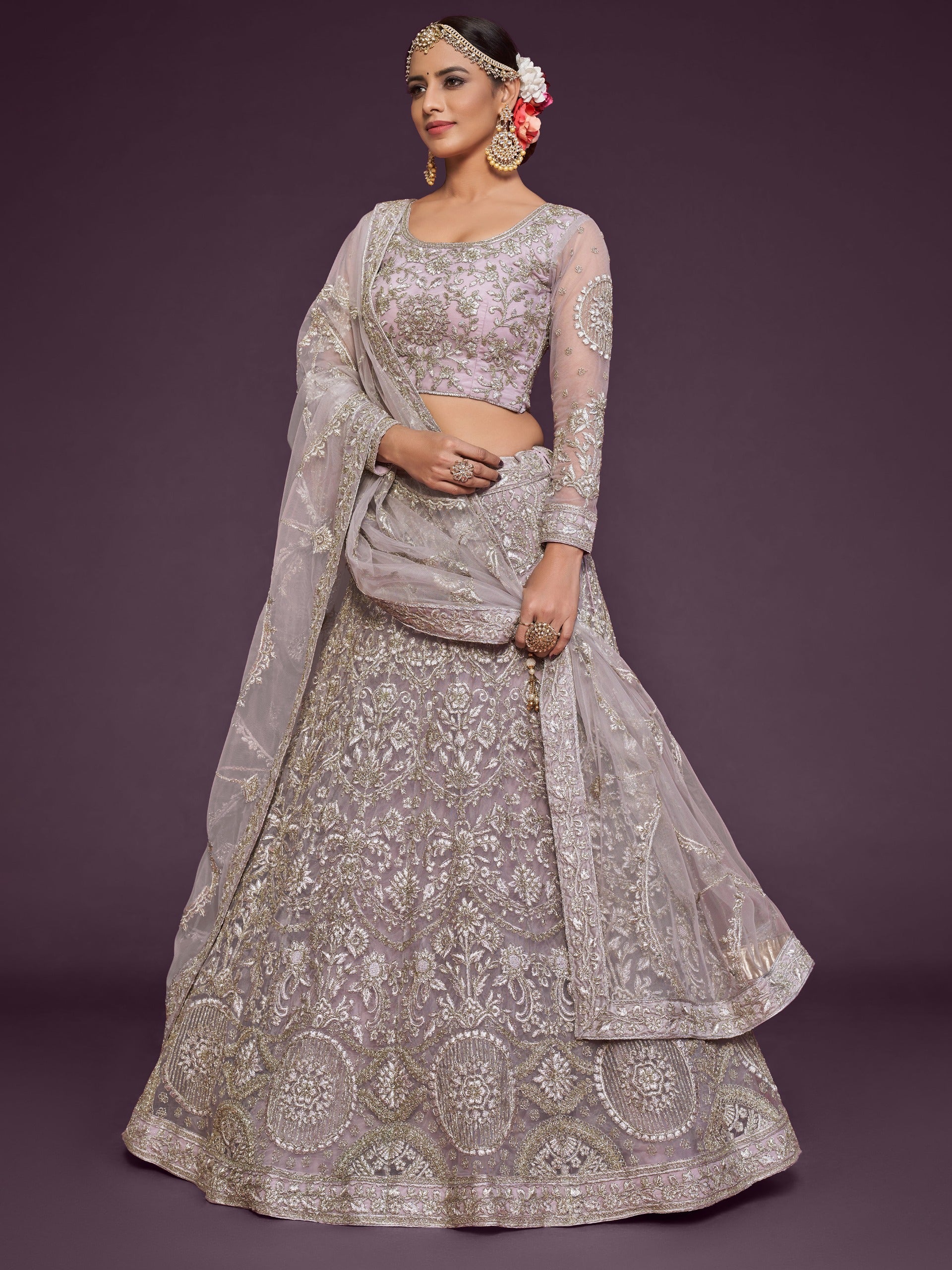LILAC SOFT NET LEHENGA CHOLI