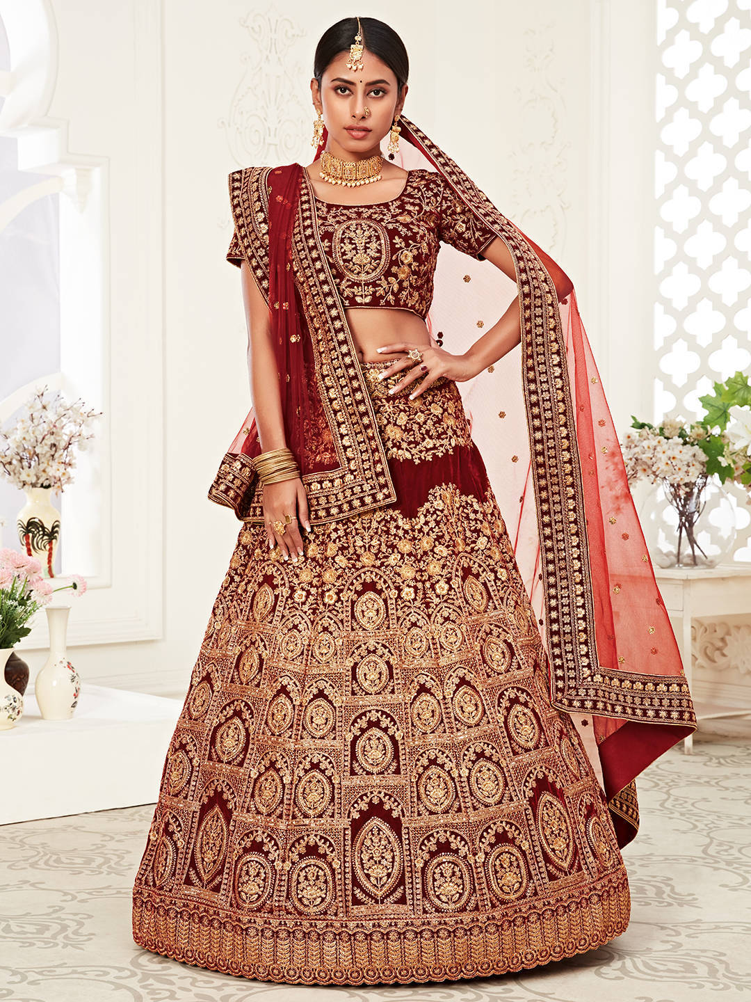 MAROON BRIDAL TRADITIONAL LEHENGA