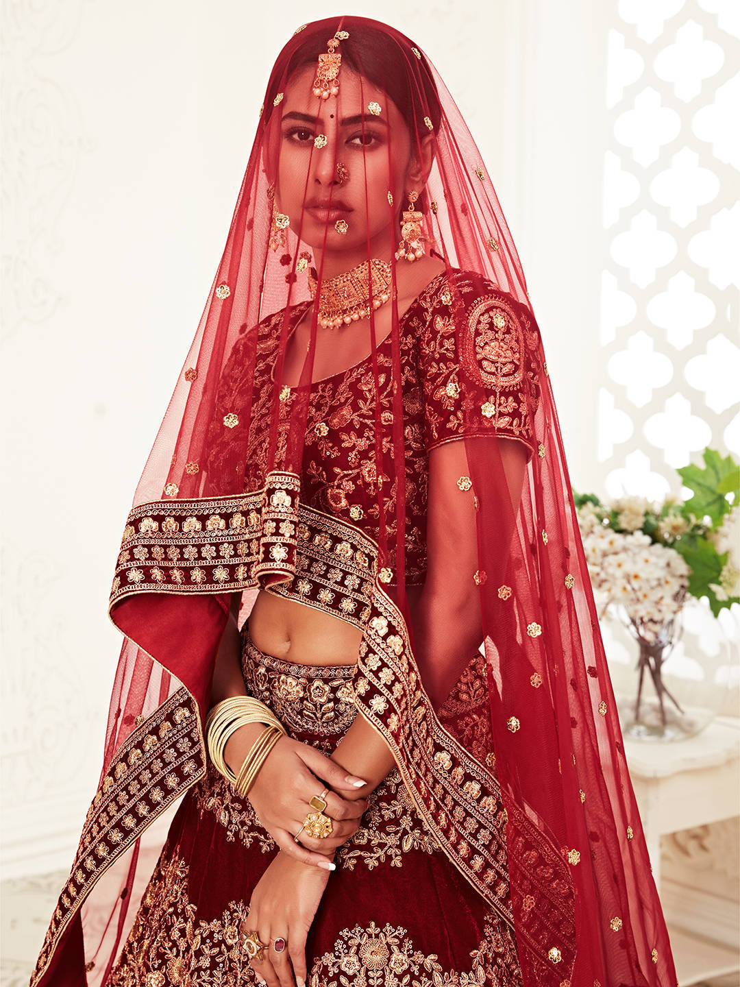 MAROON BRIDAL TRADITIONAL LEHENGA