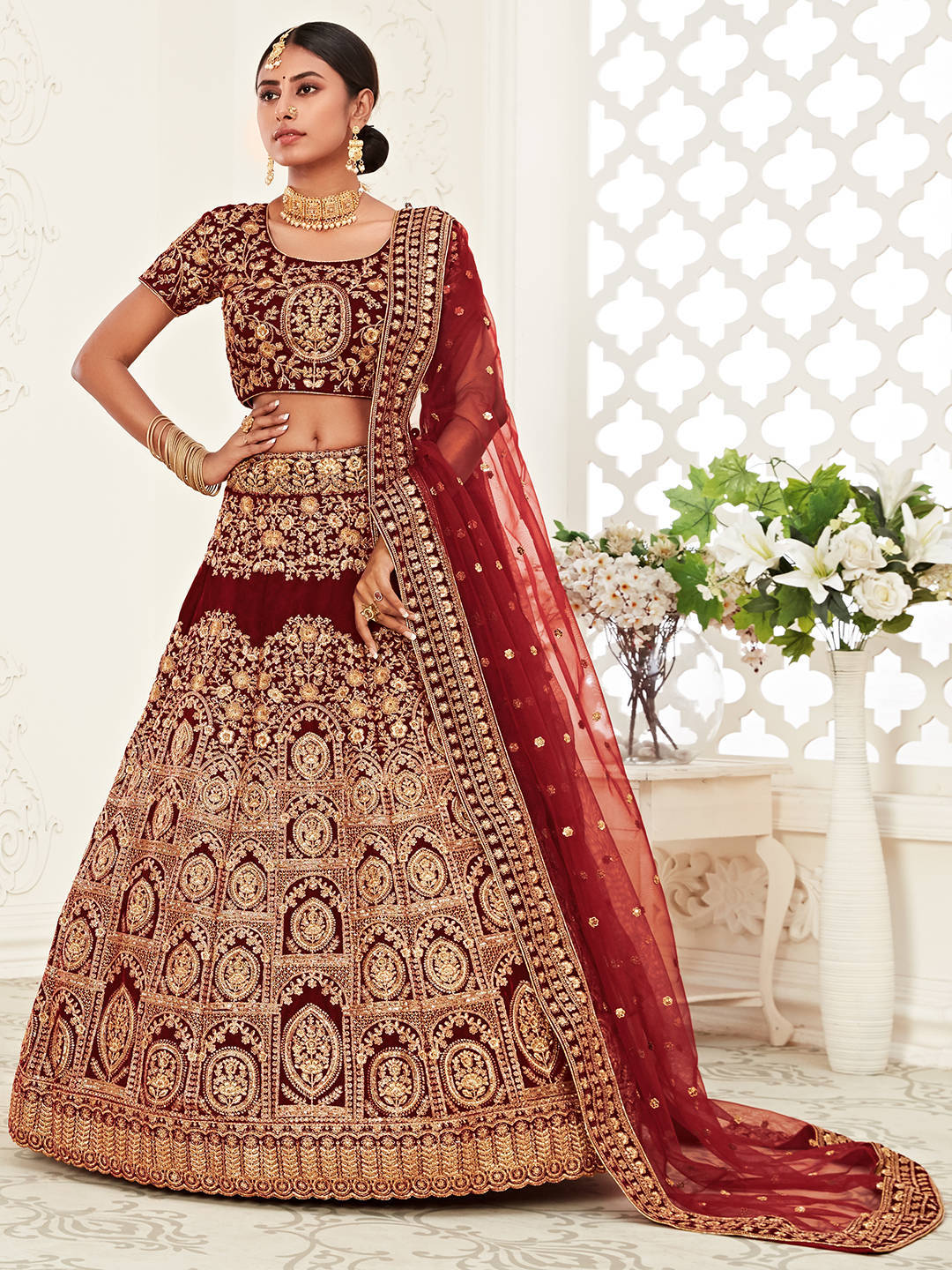 MAROON BRIDAL TRADITIONAL LEHENGA