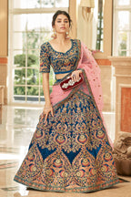 SAPPHIRE BLUE VELVET BRIDAL LEHENGA CHOLI
