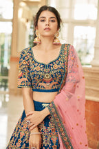 SAPPHIRE BLUE VELVET BRIDAL LEHENGA CHOLI