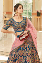 SAPPHIRE BLUE VELVET BRIDAL LEHENGA CHOLI