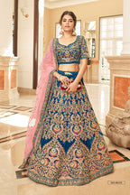 SAPPHIRE BLUE VELVET BRIDAL LEHENGA CHOLI