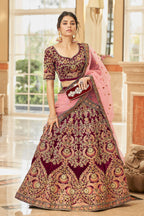MAROON VELVET BRIDAL LEHENGA CHOLI