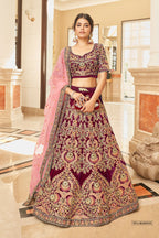 MAROON VELVET BRIDAL LEHENGA CHOLI