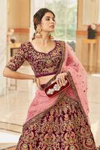 MAROON VELVET BRIDAL LEHENGA CHOLI