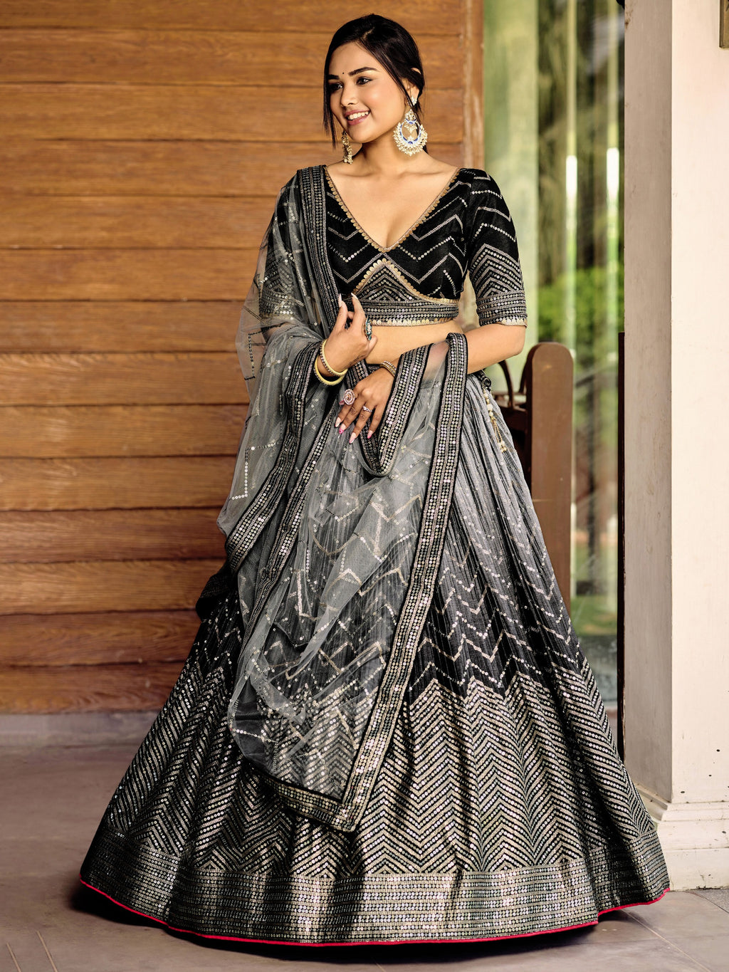 BLACK SEQUINS RECEPTION LEHENGA CHOLI