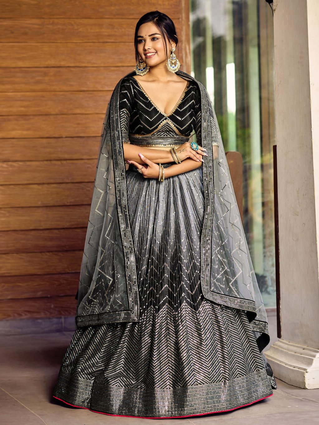 BLACK SEQUINS RECEPTION LEHENGA CHOLI