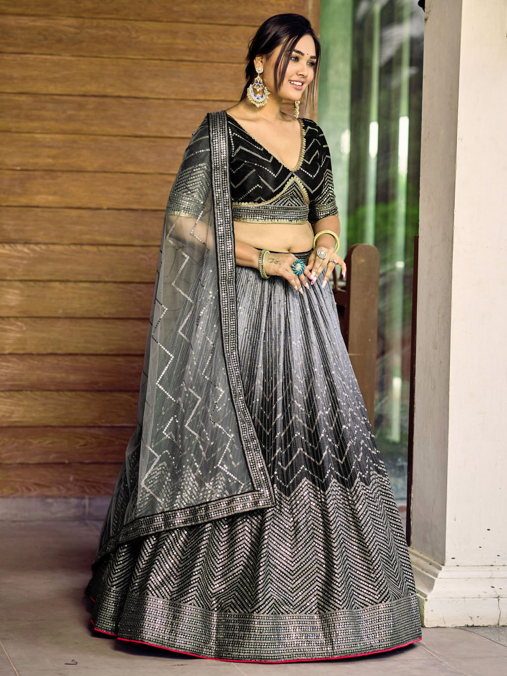 BLACK SEQUINS RECEPTION LEHENGA CHOLI