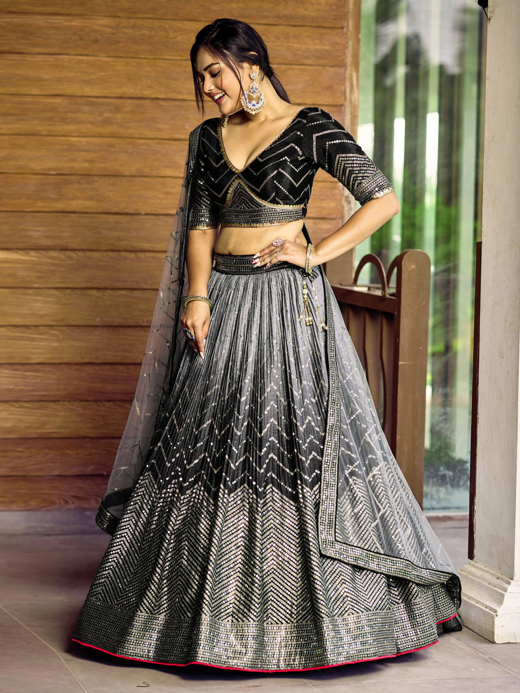 BLACK SEQUINS RECEPTION LEHENGA CHOLI