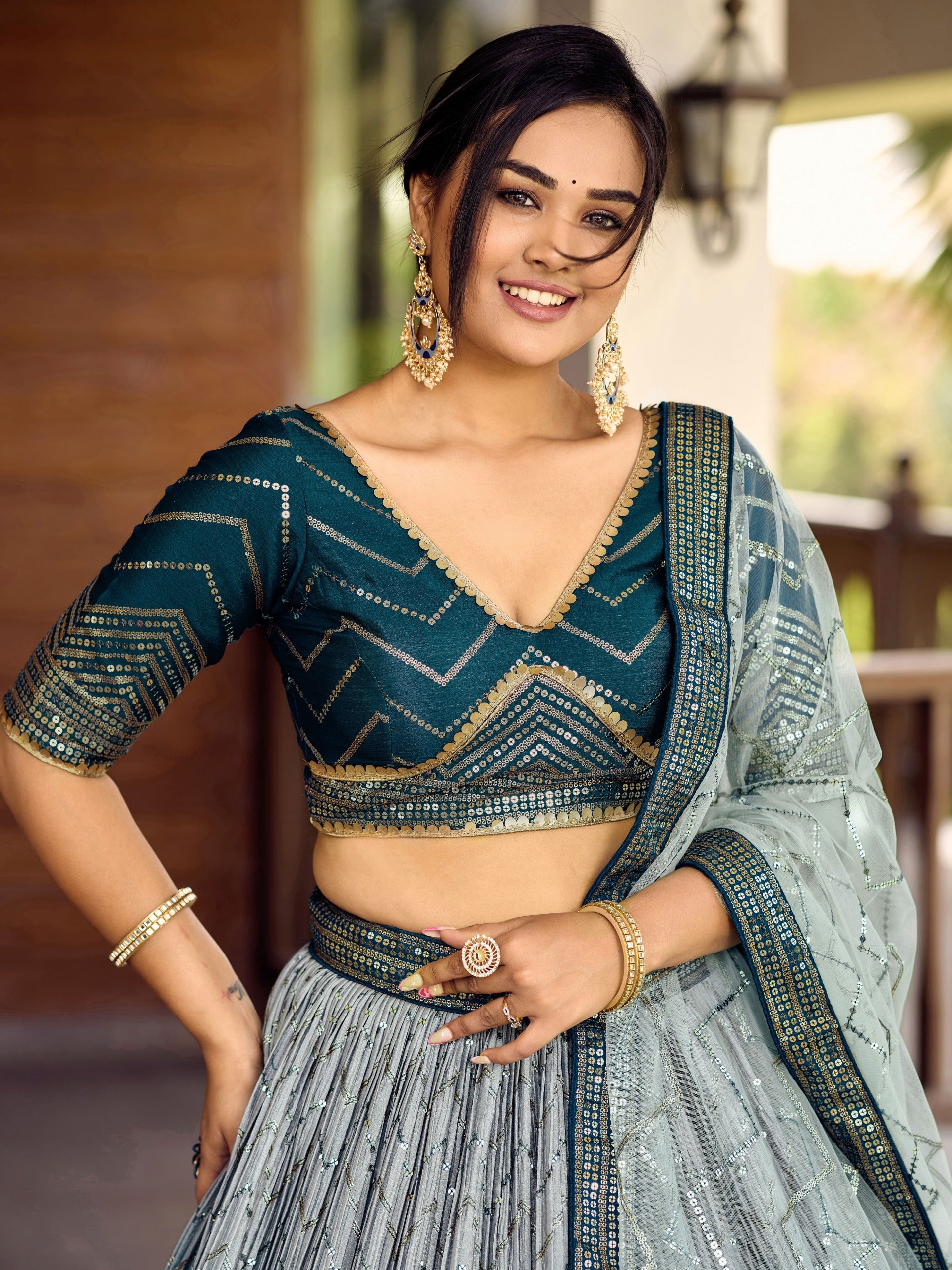 BLUE VELVET RECEPTION LEHENGA CHOLI