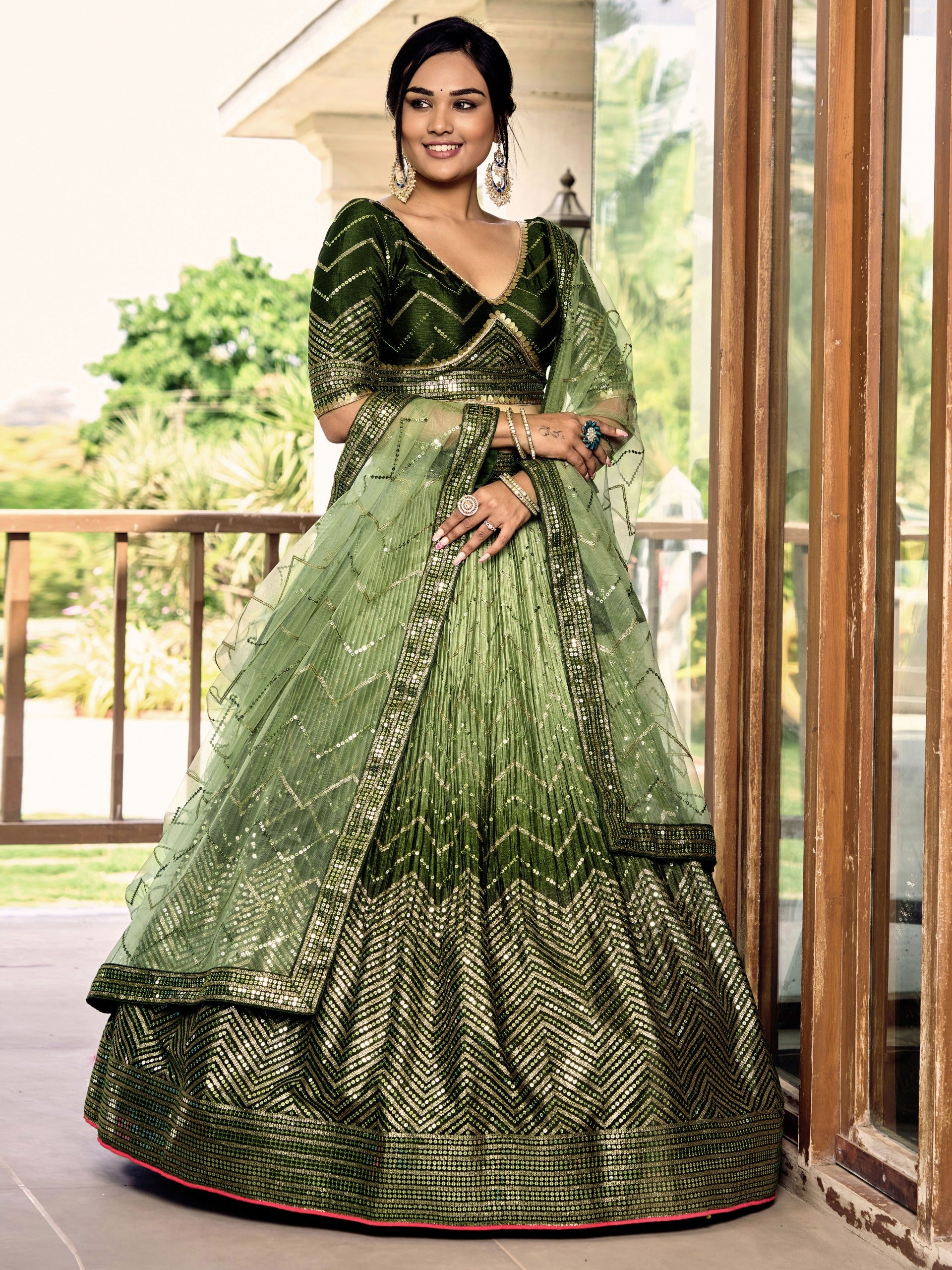 GREEN SILK RECEPTION LEHENGA CHOLI