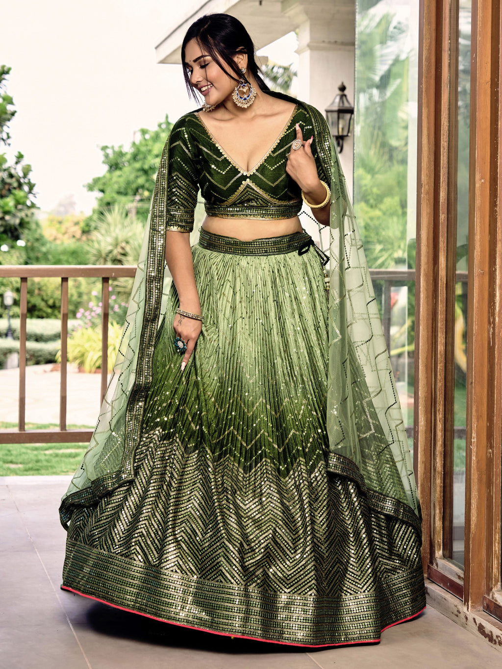 GREEN SILK RECEPTION LEHENGA CHOLI