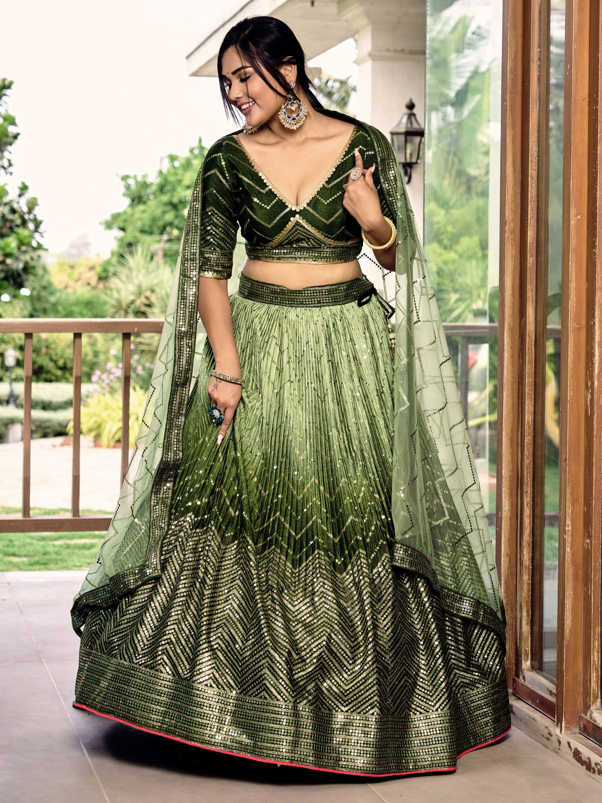 GREEN SILK RECEPTION LEHENGA CHOLI