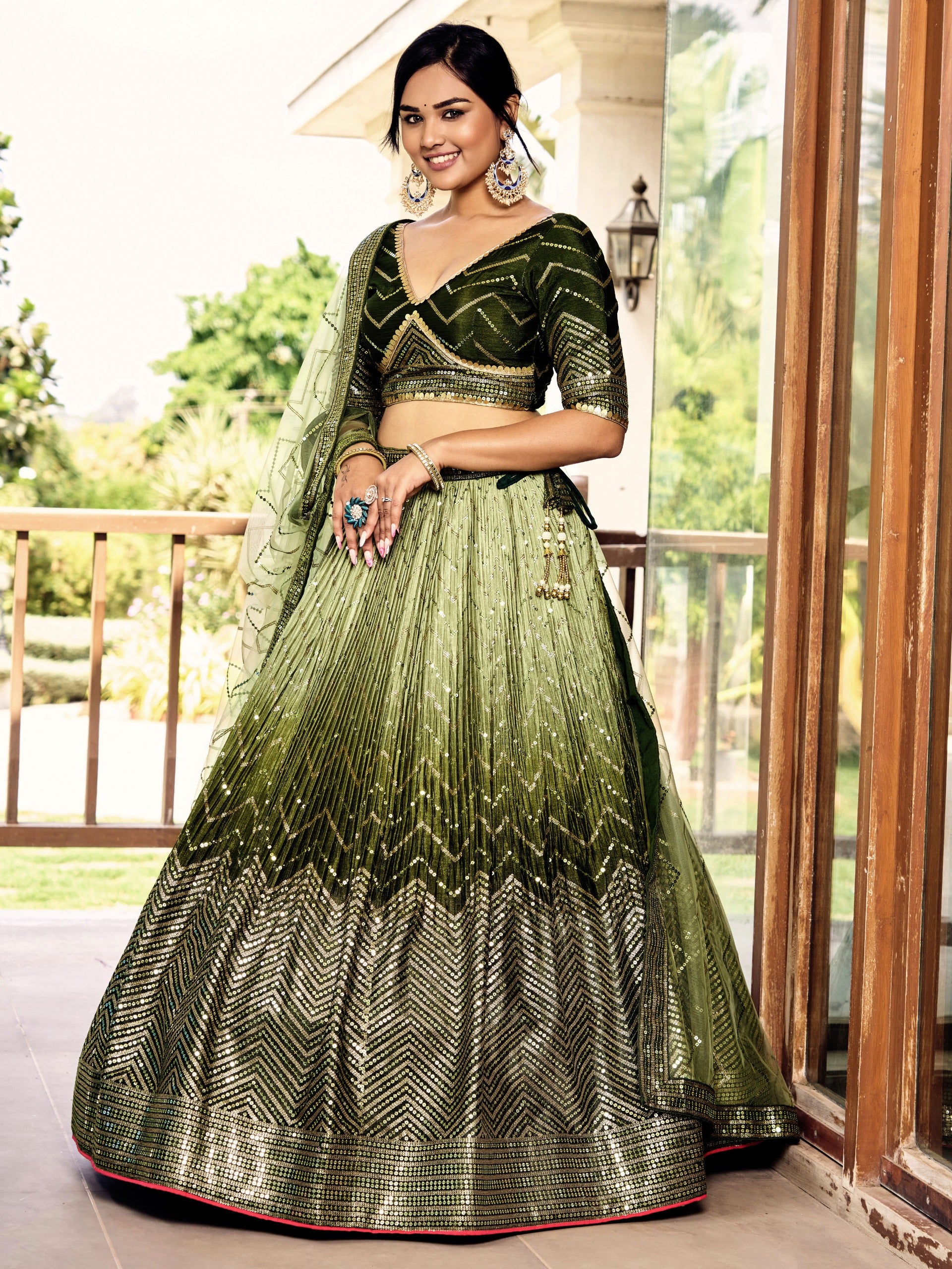 GREEN SILK RECEPTION LEHENGA CHOLI