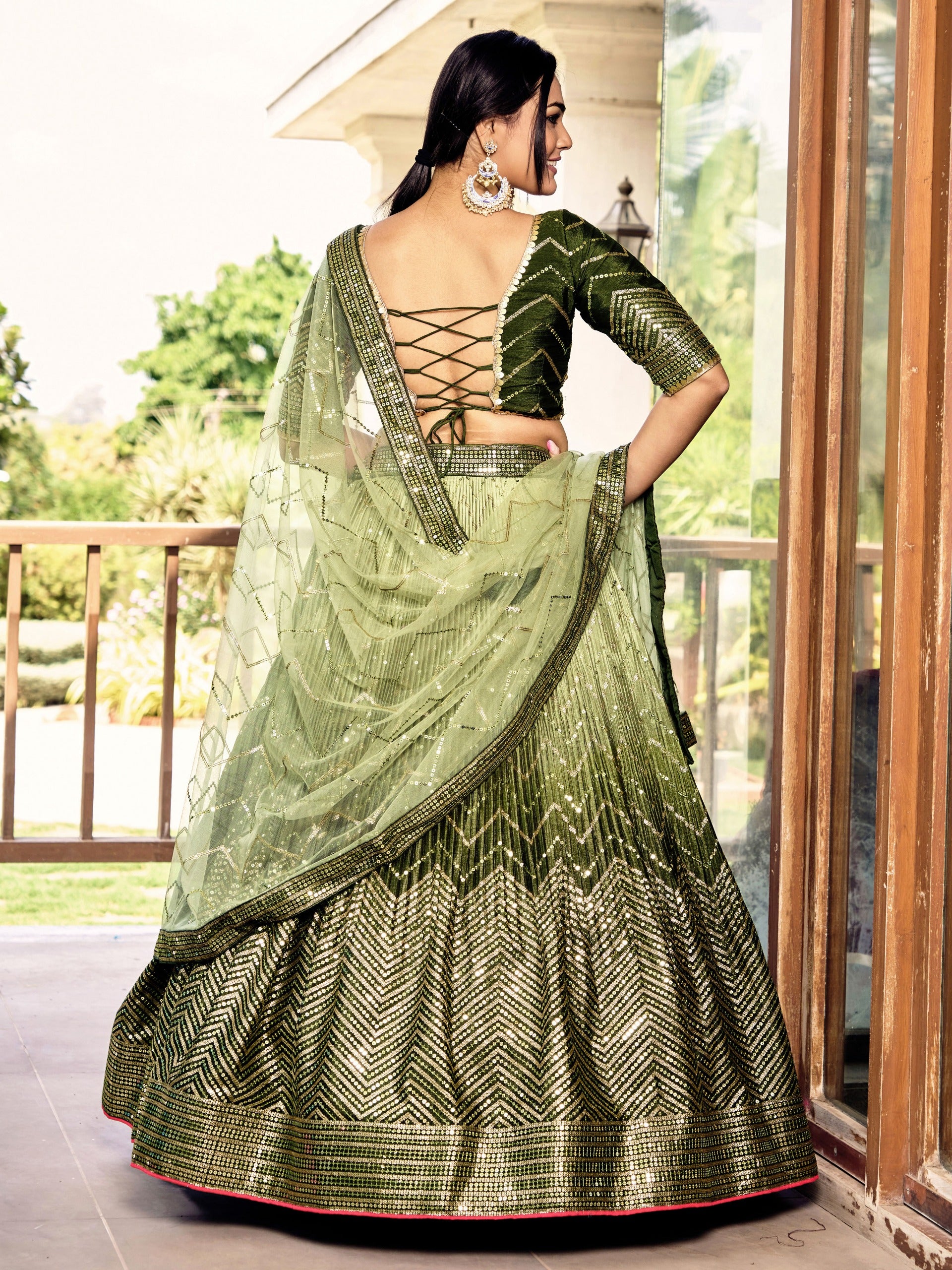 GREEN SILK RECEPTION LEHENGA CHOLI