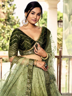 GREEN SILK RECEPTION LEHENGA CHOLI