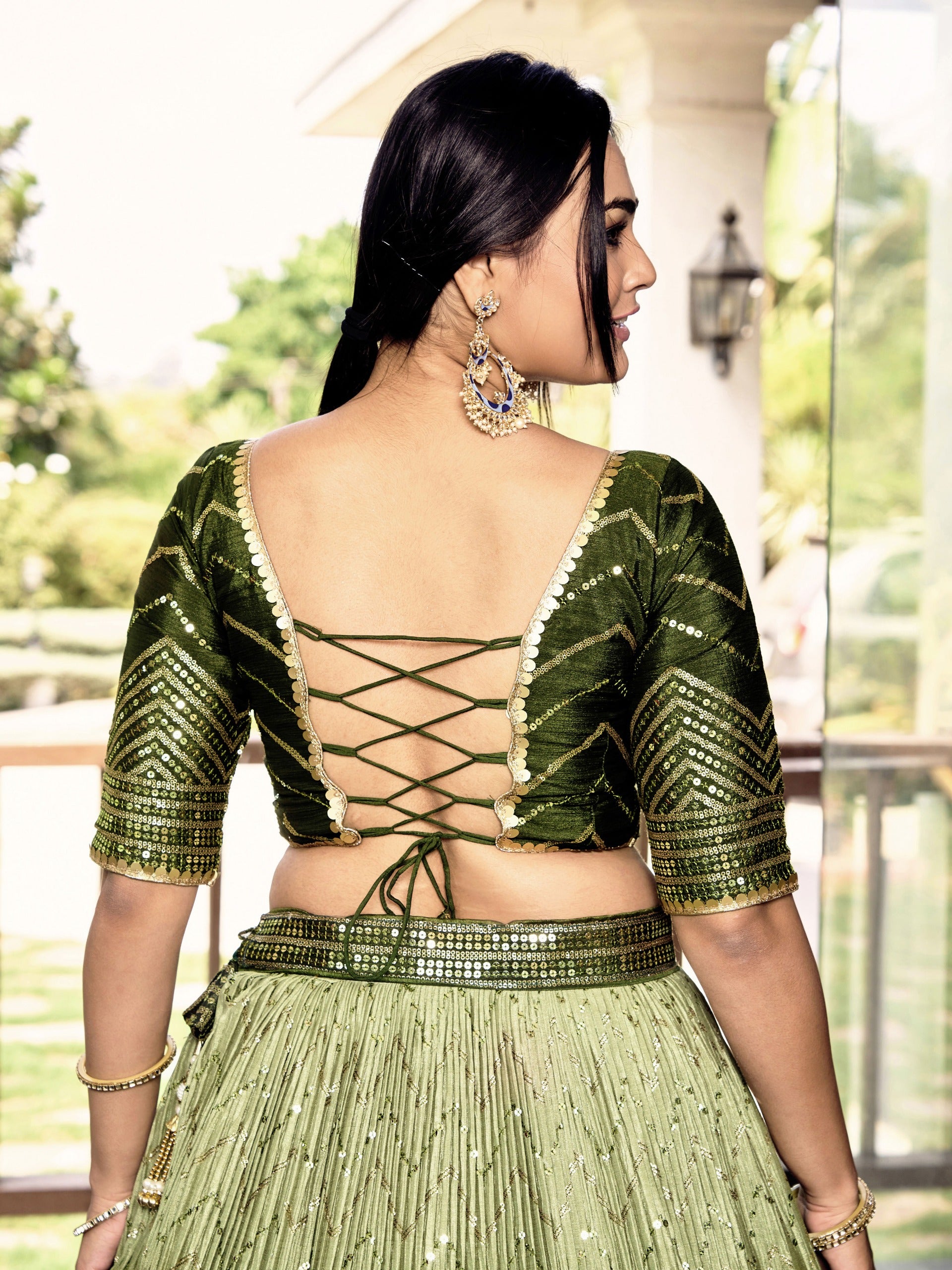 GREEN SILK RECEPTION LEHENGA CHOLI