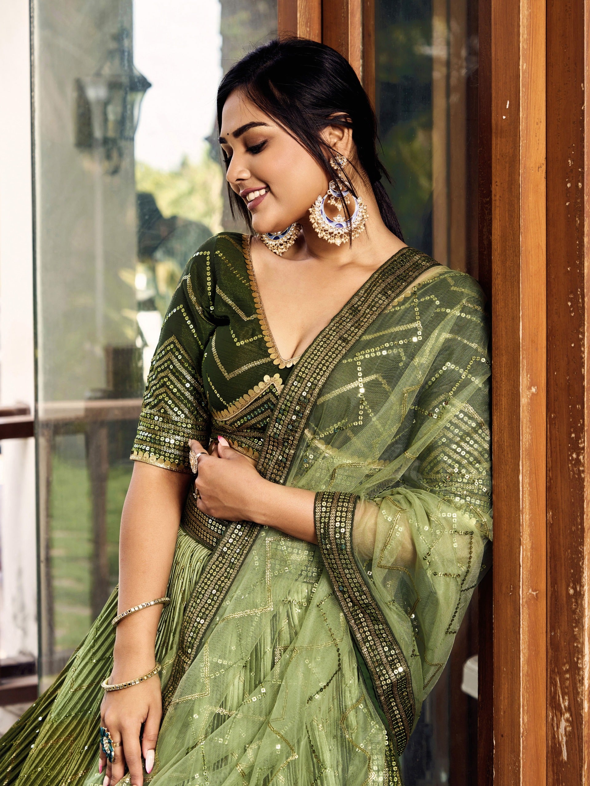 GREEN SILK RECEPTION LEHENGA CHOLI