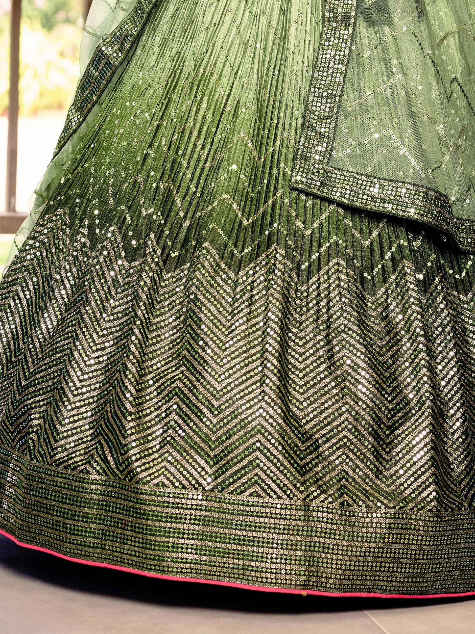 GREEN SILK RECEPTION LEHENGA CHOLI