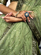 GREEN SILK RECEPTION LEHENGA CHOLI