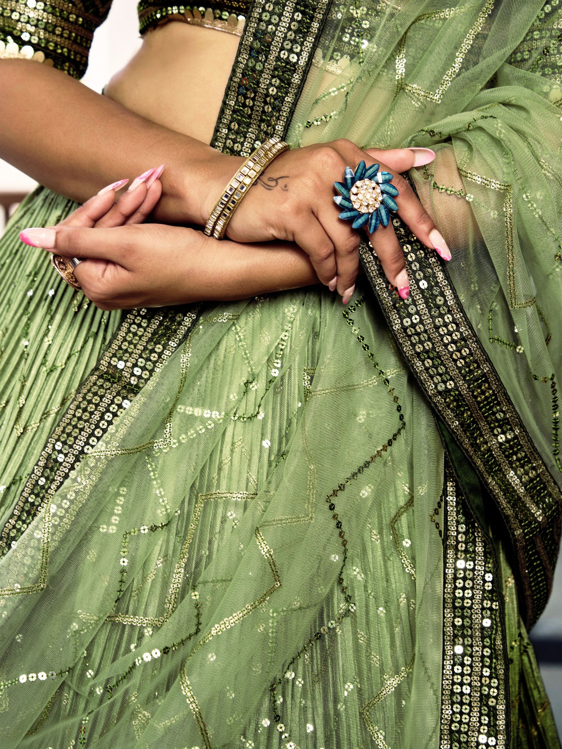 GREEN SILK RECEPTION LEHENGA CHOLI