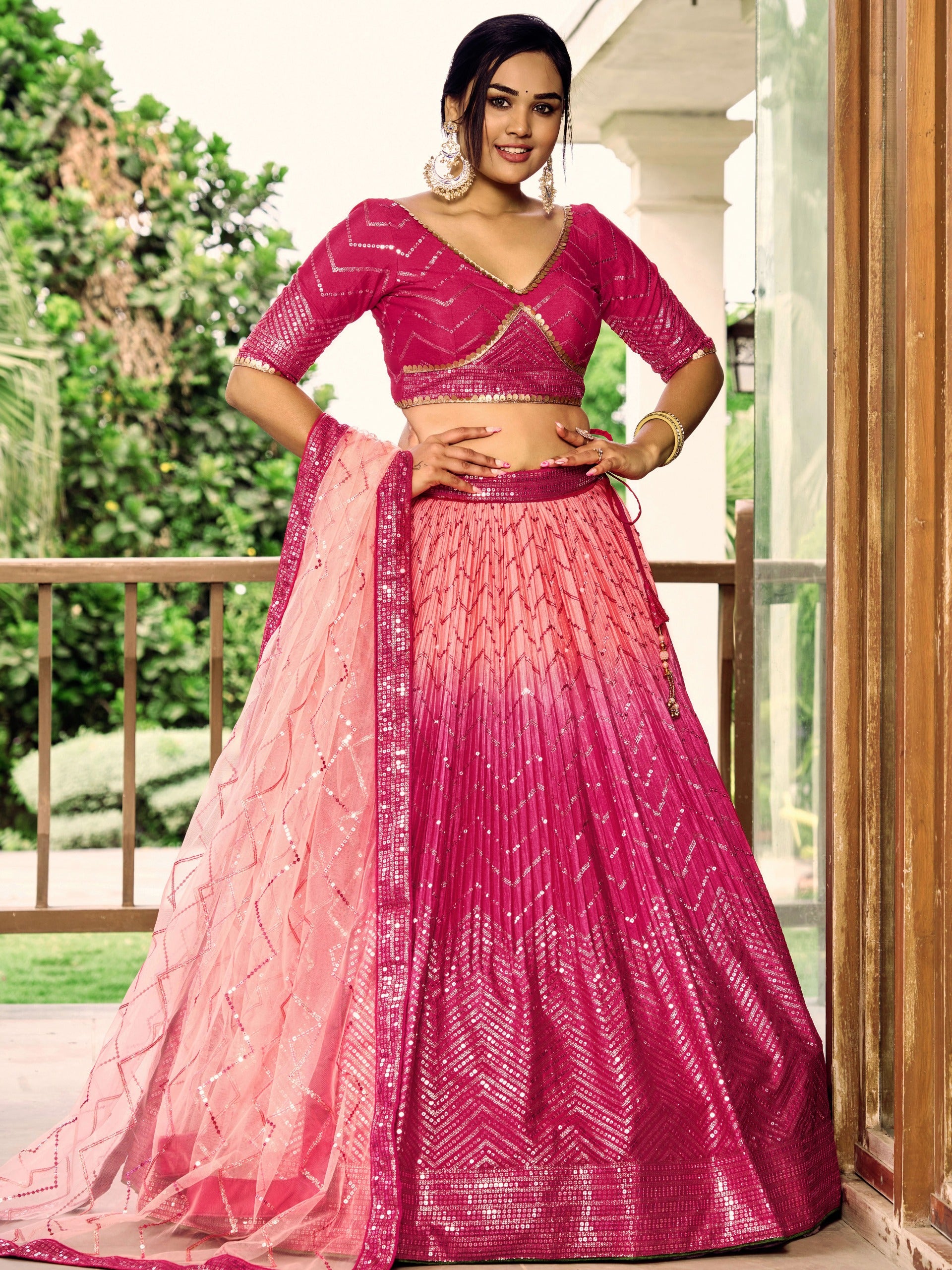 ROSE PINK SILK RECEPTION LEHENGA CHOLI