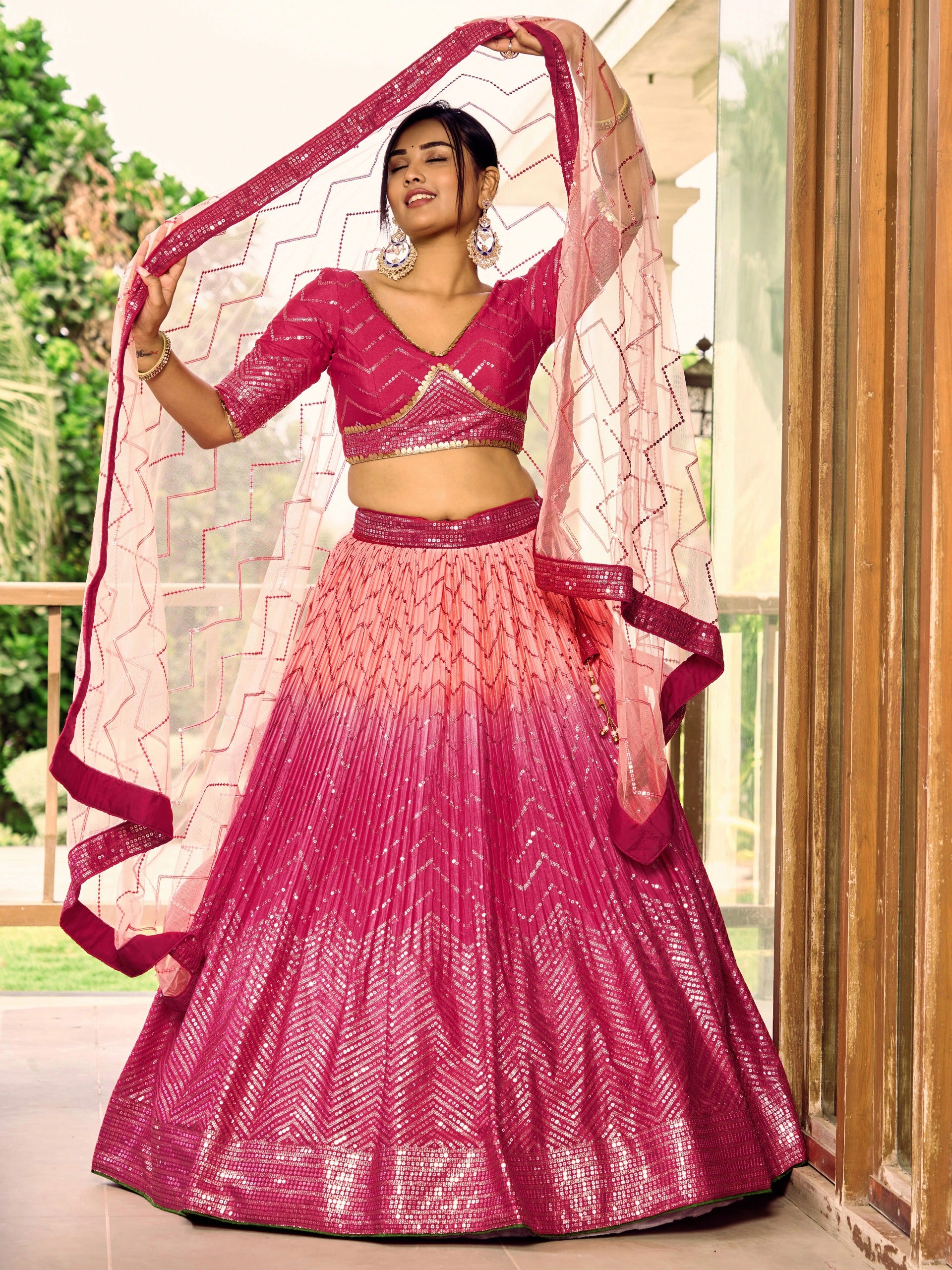 ROSE PINK SILK RECEPTION LEHENGA CHOLI