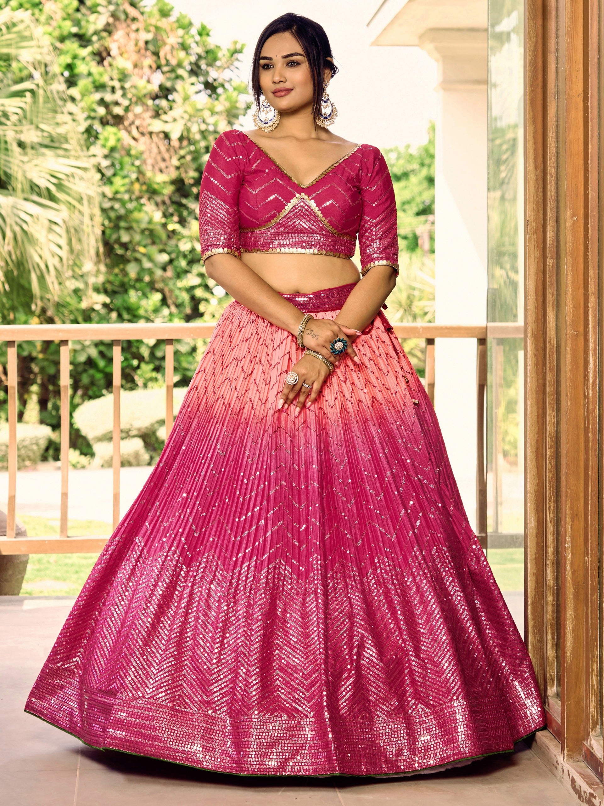 ROSE PINK SILK RECEPTION LEHENGA CHOLI