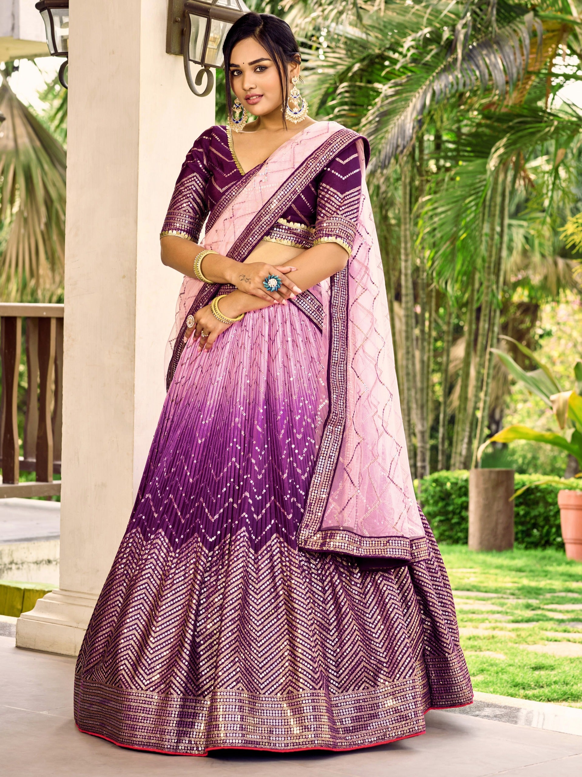GRAPE VIOLET SILK RECEPTION LEHENGA CHOLI