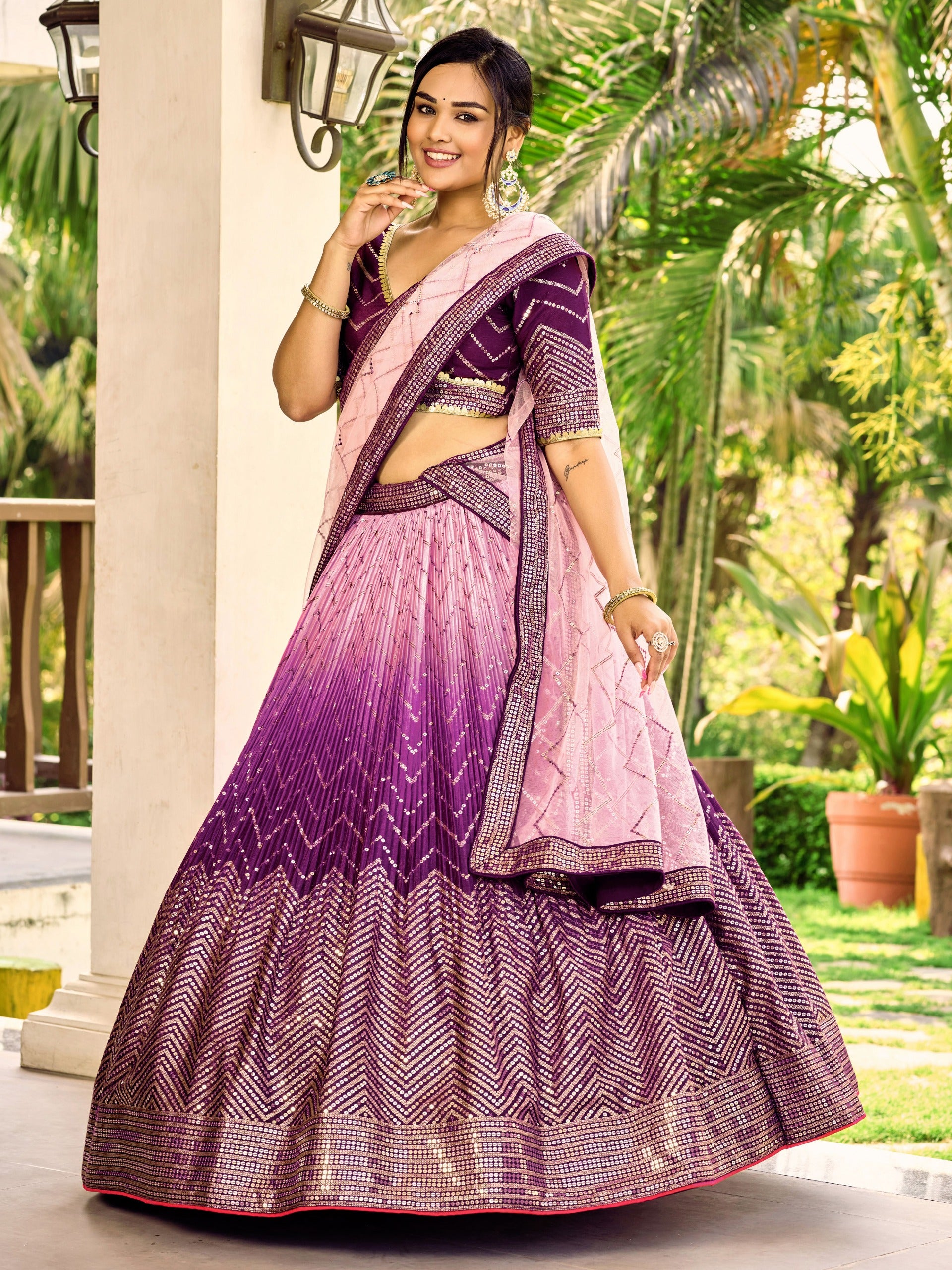 GRAPE VIOLET SILK RECEPTION LEHENGA CHOLI