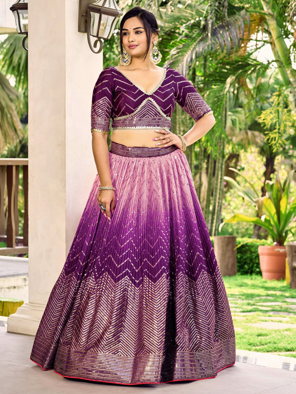 GRAPE VIOLET SILK RECEPTION LEHENGA CHOLI