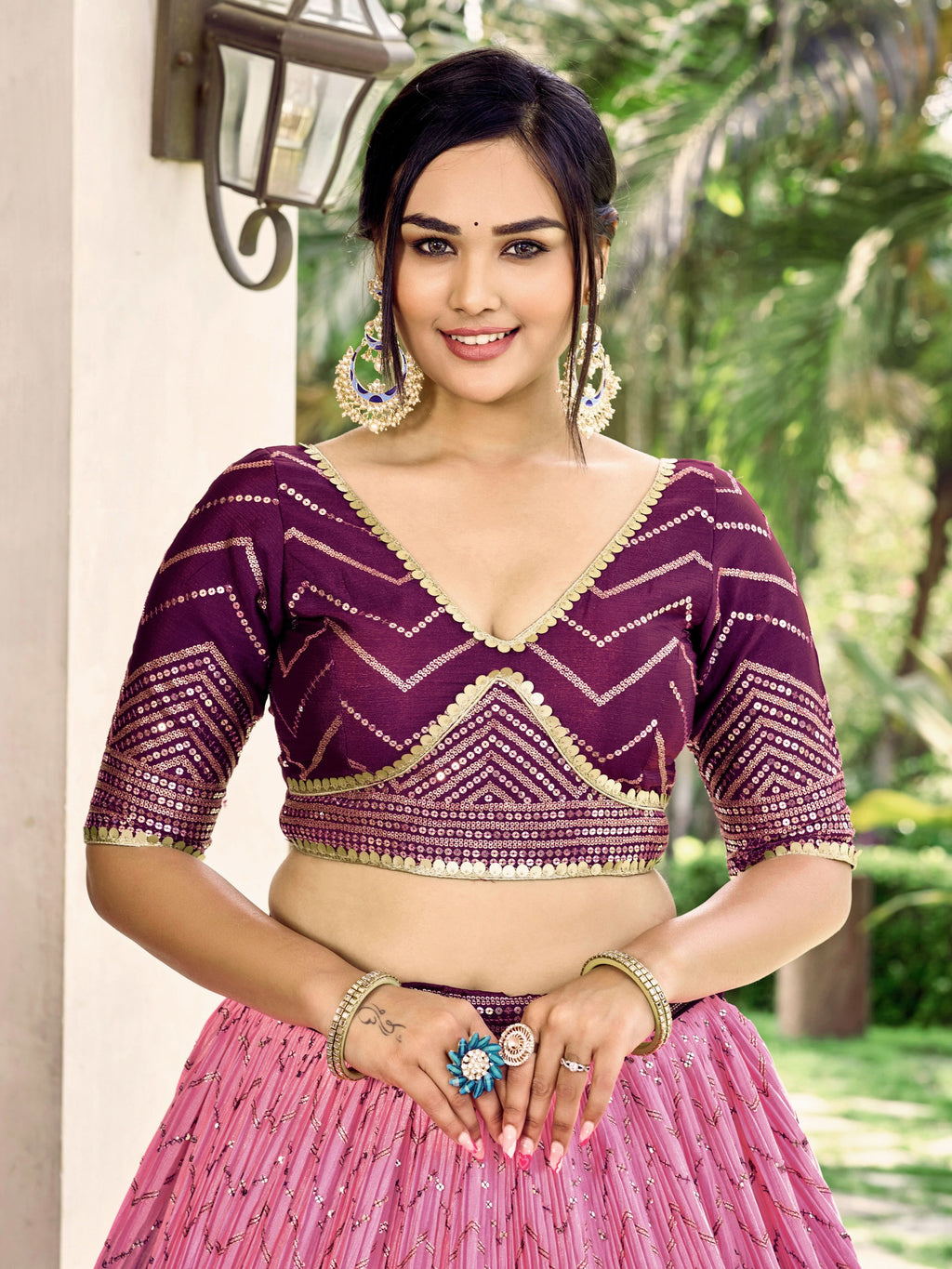 GRAPE VIOLET SILK RECEPTION LEHENGA CHOLI