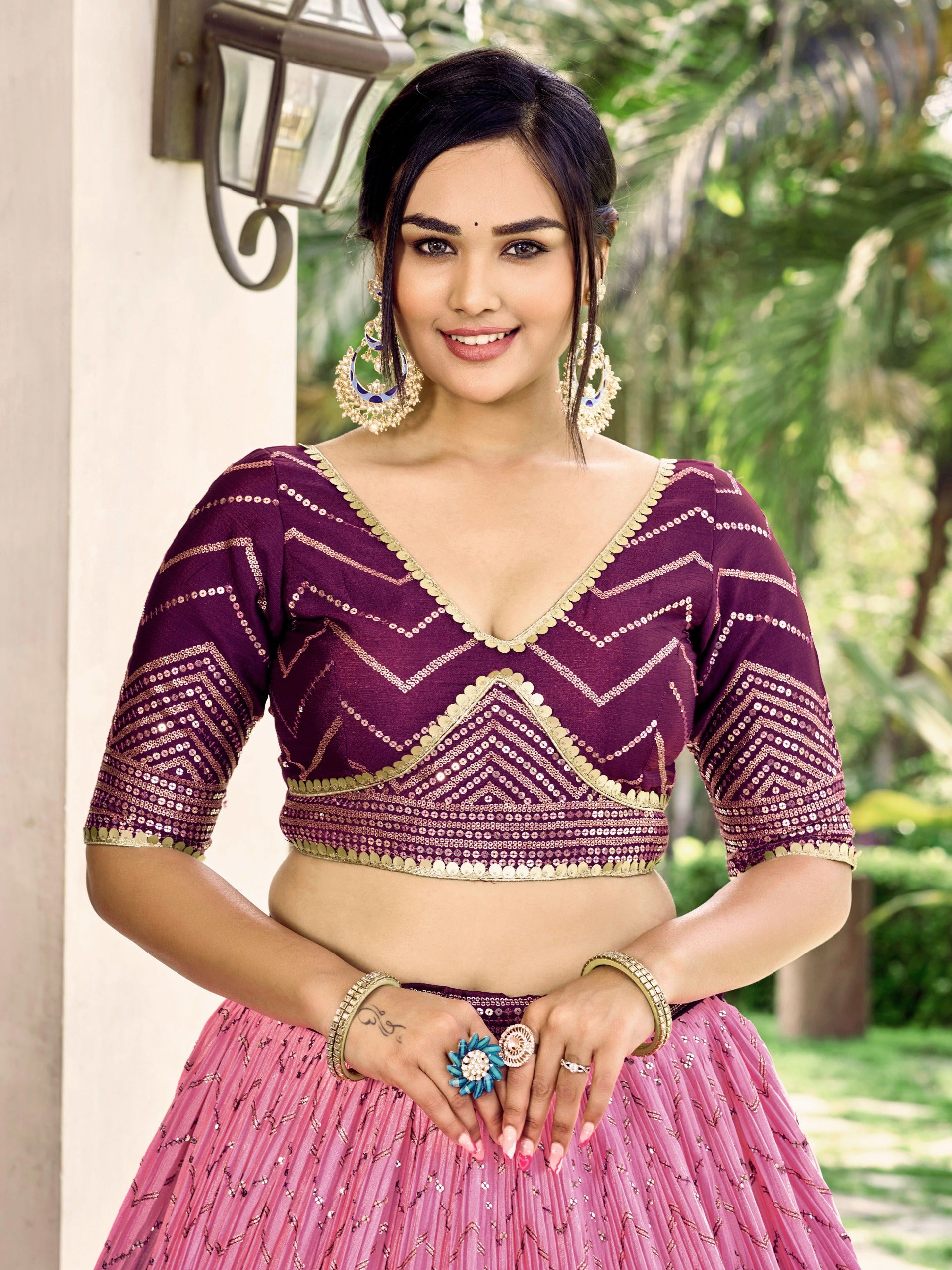 GRAPE VIOLET SILK RECEPTION LEHENGA CHOLI