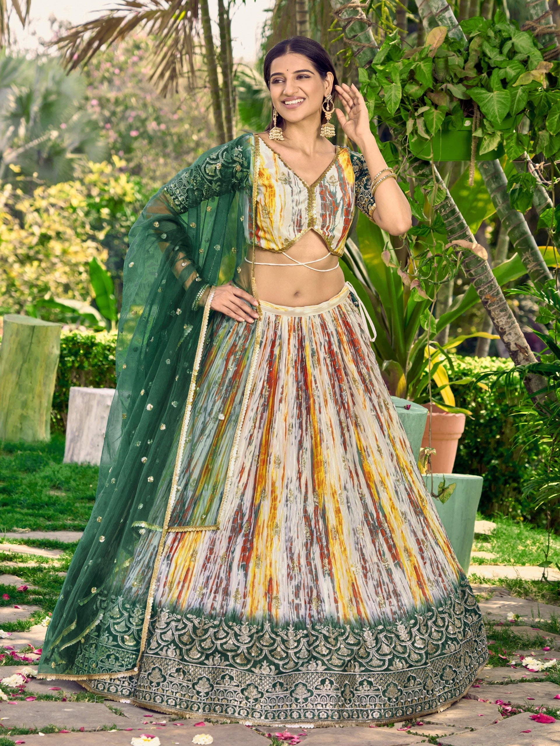 GREEN MEHENDI SILK LEHENGA CHOLI
