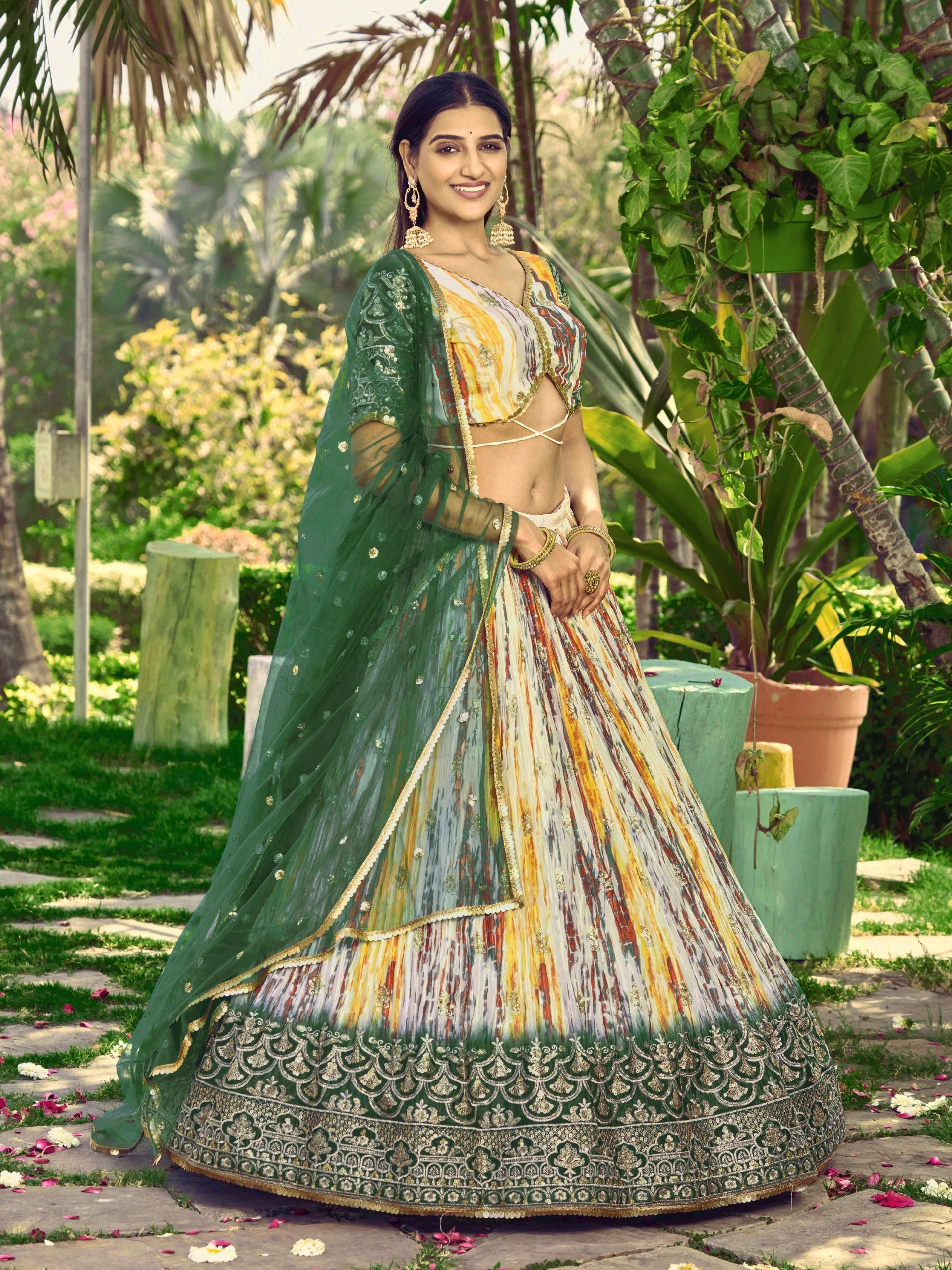 GREEN MEHENDI SILK LEHENGA CHOLI