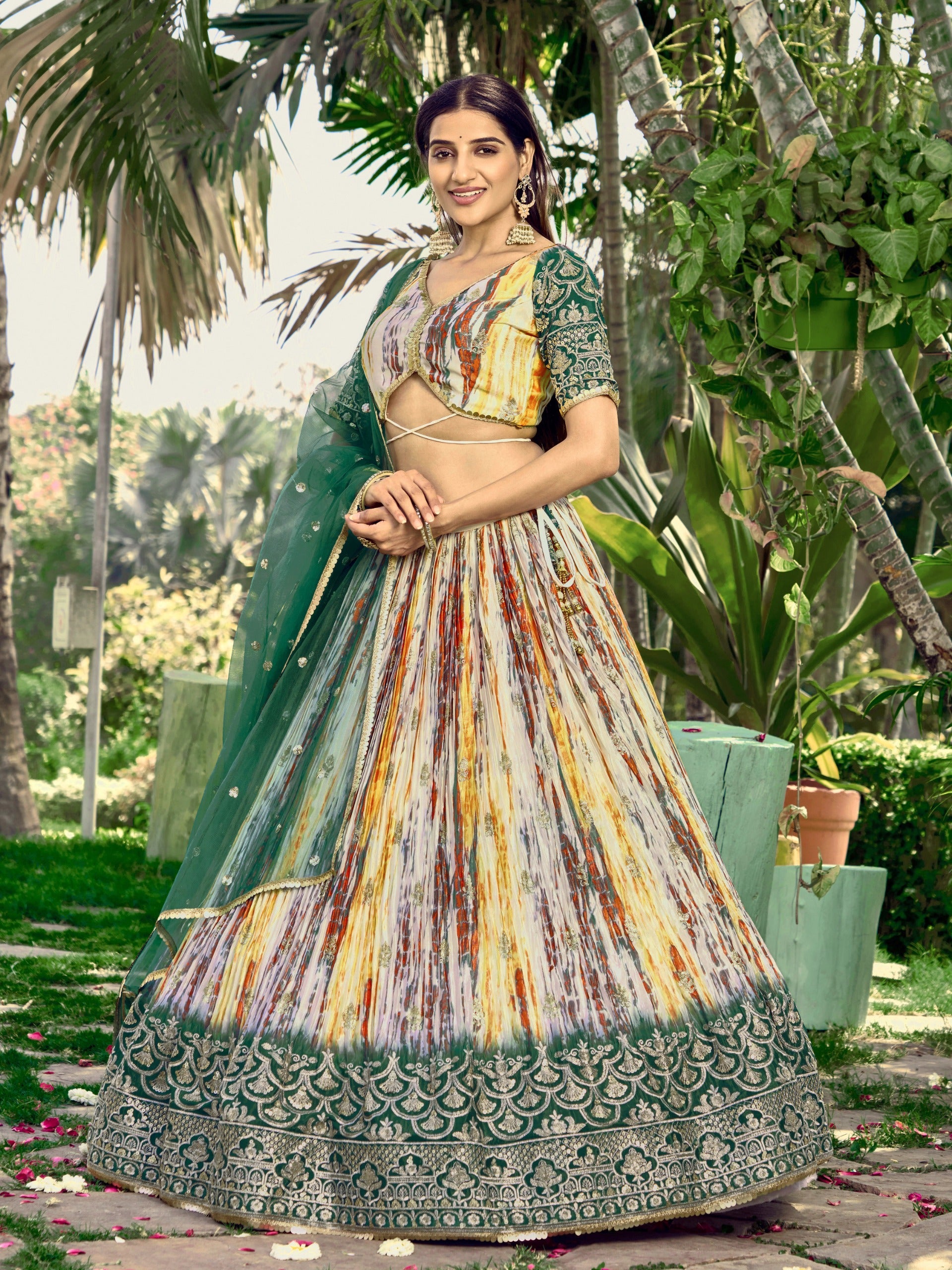 GREEN MEHENDI SILK LEHENGA CHOLI