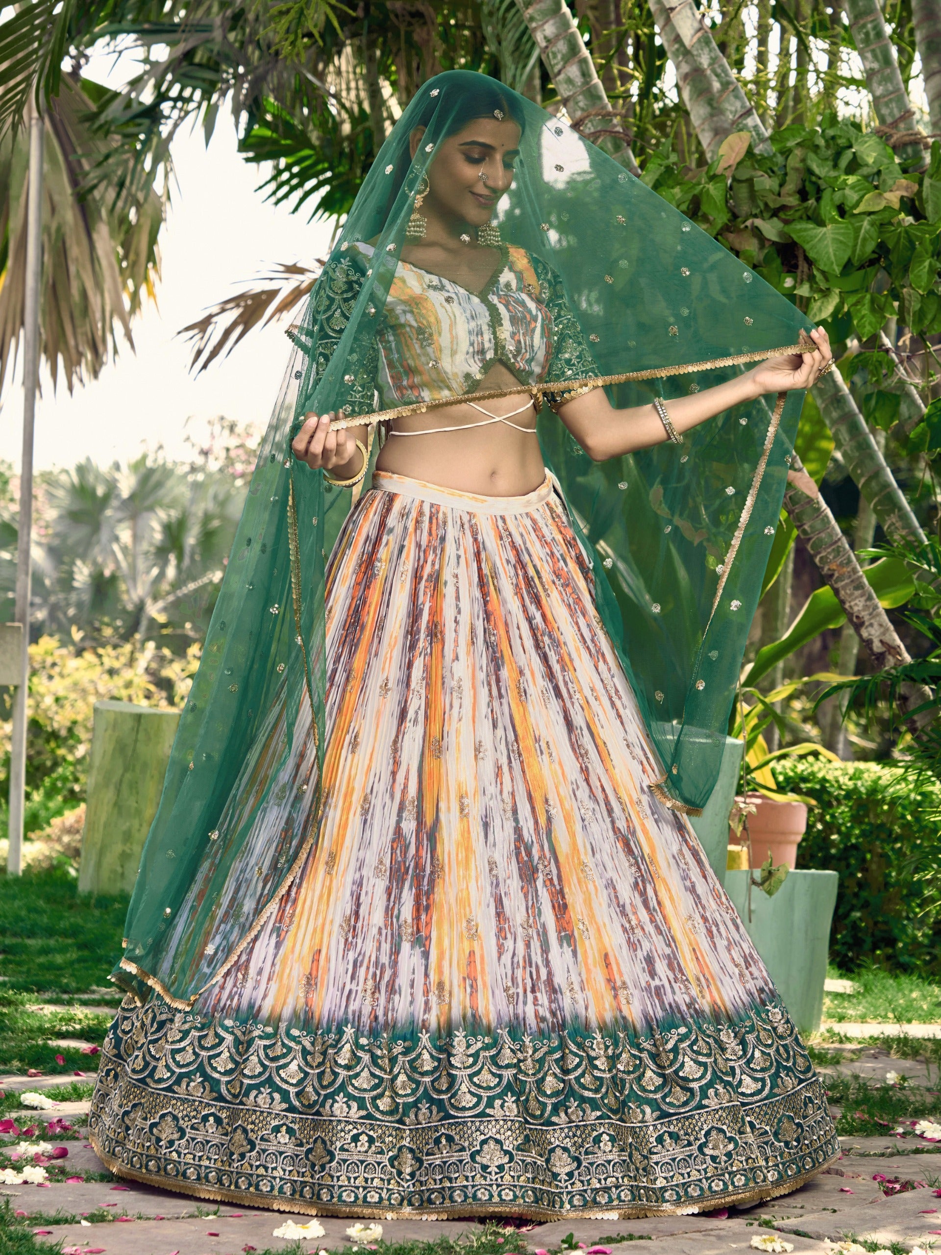 GREEN MEHENDI SILK LEHENGA CHOLI