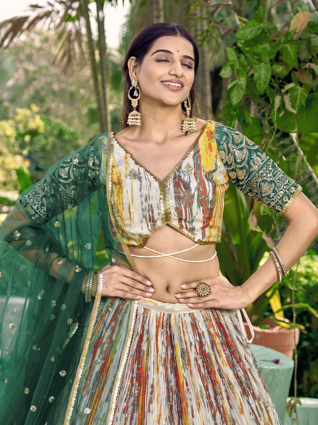 GREEN MEHENDI SILK LEHENGA CHOLI