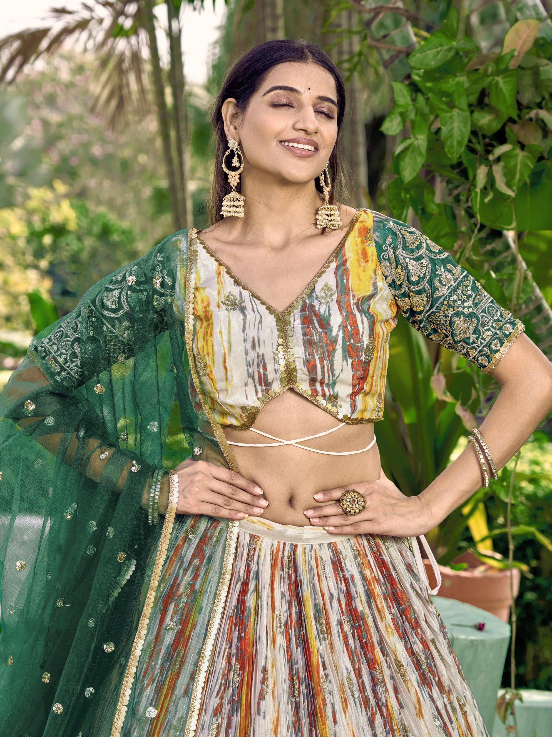 GREEN MEHENDI SILK LEHENGA CHOLI
