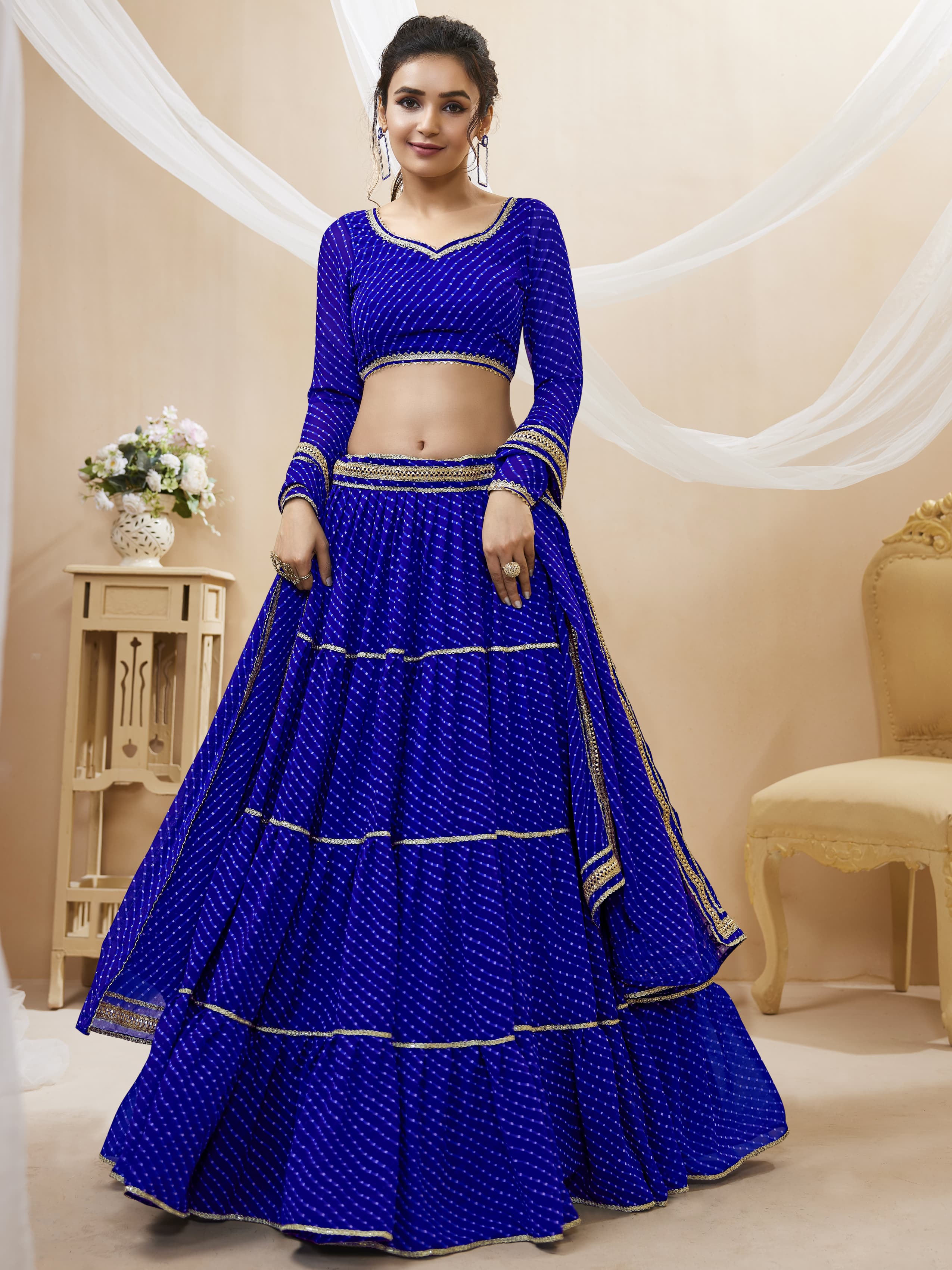 INK BLUE LEHERIYA GEORGETTE LEHENGA CHOLI