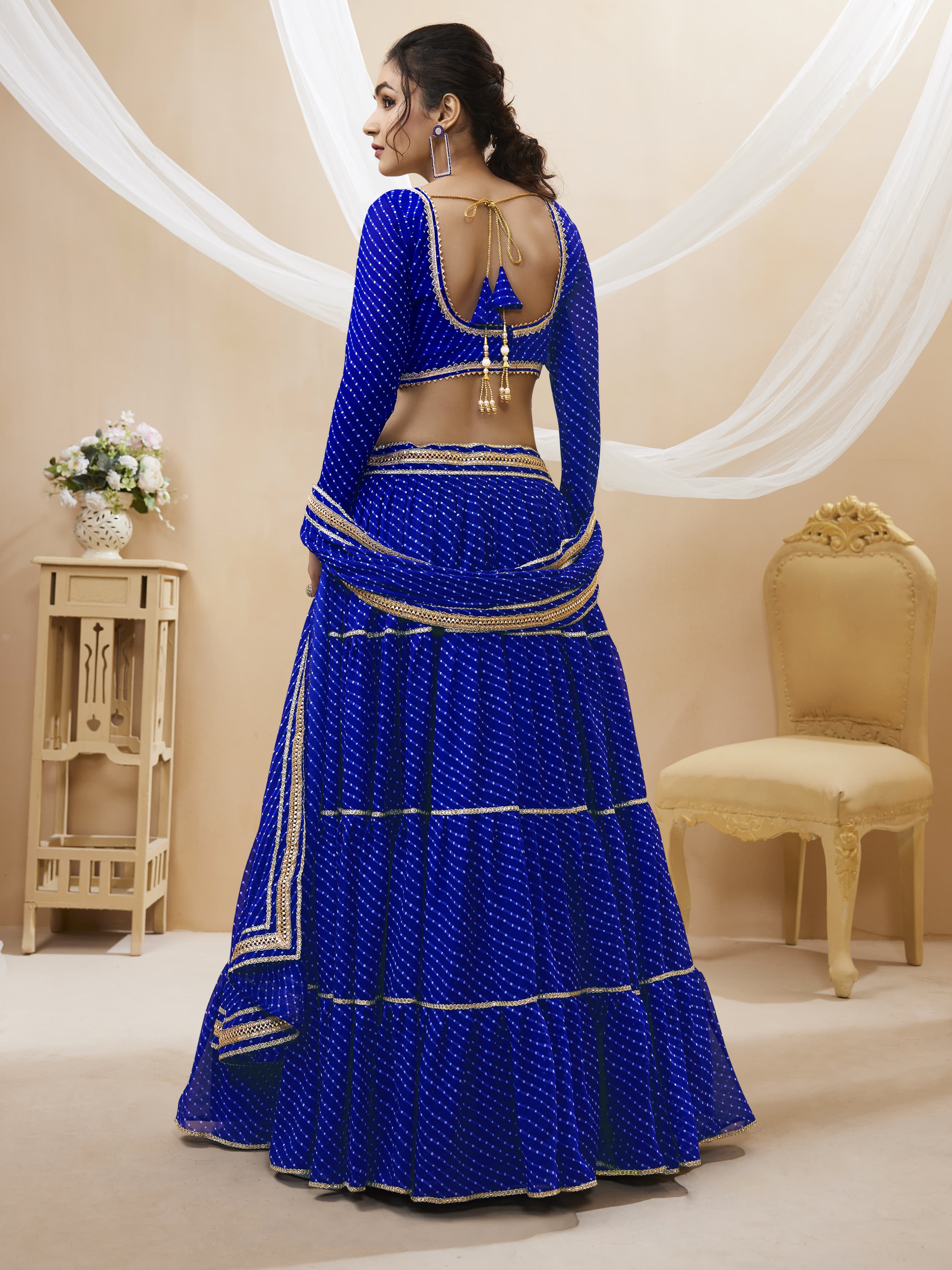 INK BLUE LEHERIYA GEORGETTE LEHENGA CHOLI