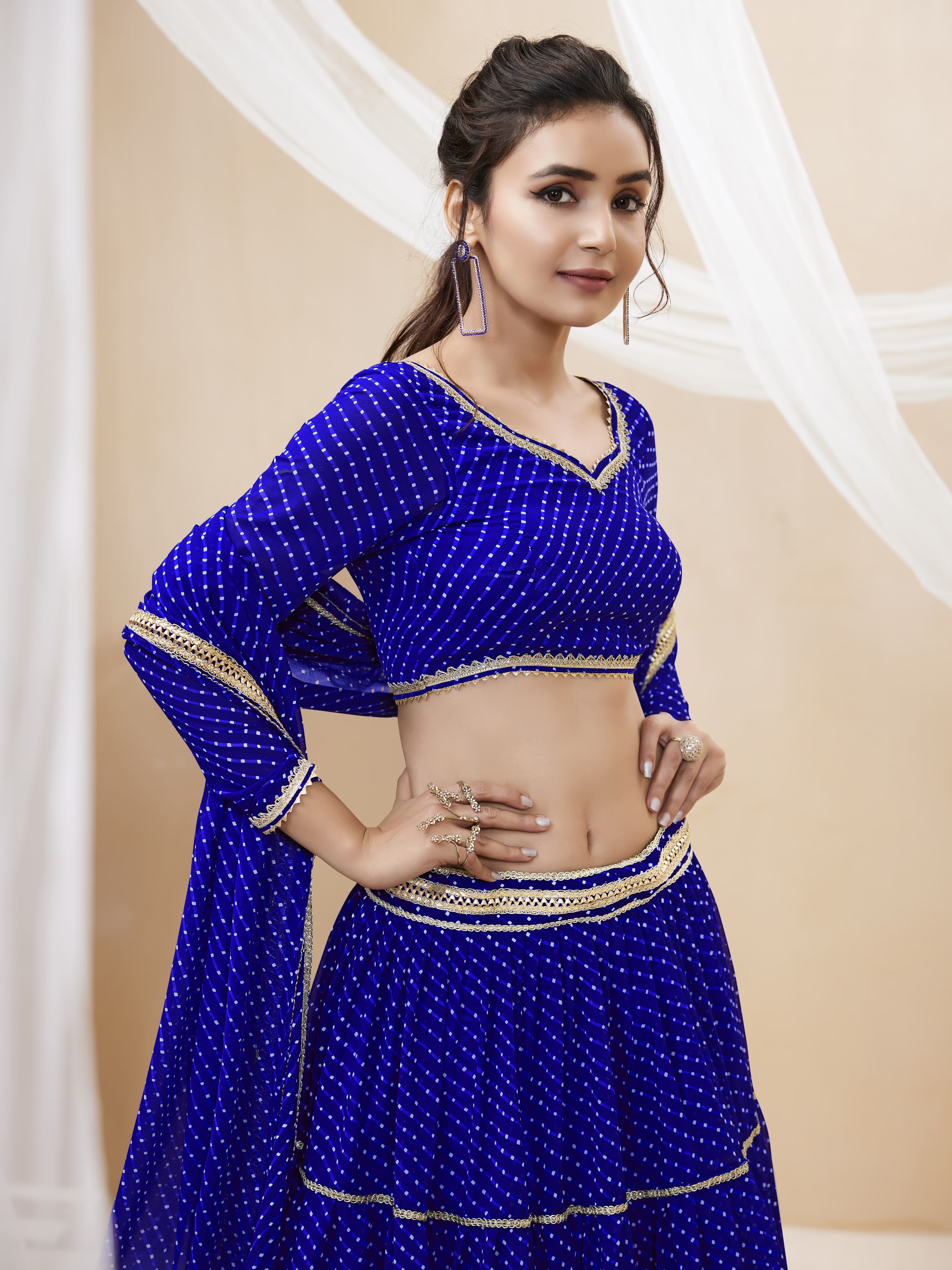 INK BLUE LEHERIYA GEORGETTE LEHENGA CHOLI