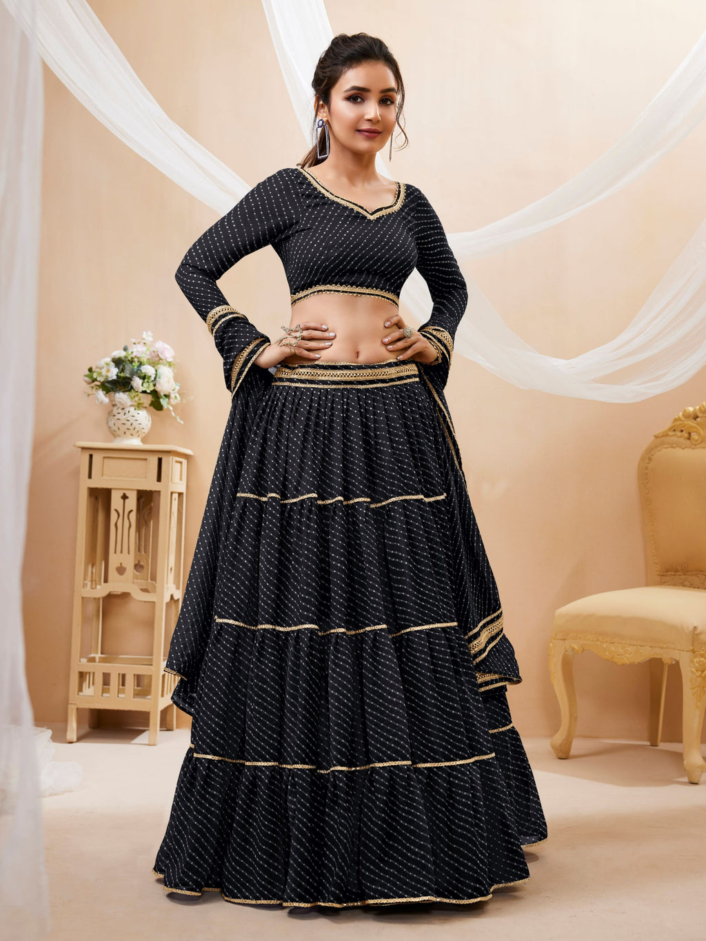 INK BLACK LEHERIYA GEORGETTE LEHENGA CHOLI