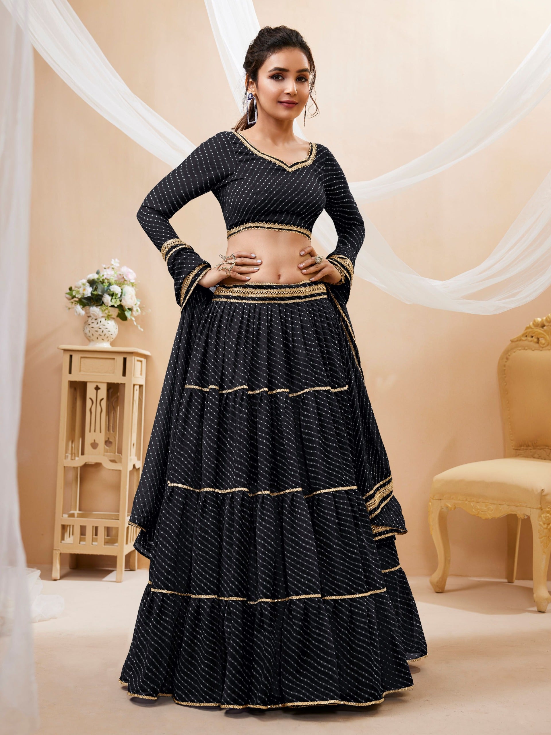 INK BLACK LEHERIYA GEORGETTE LEHENGA CHOLI